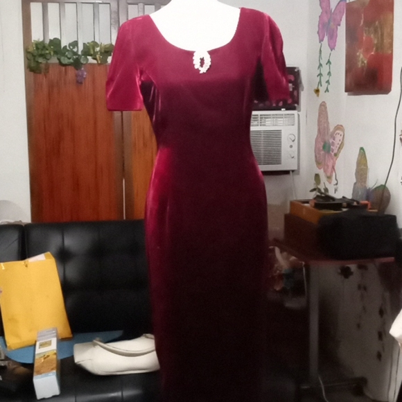 Vintage Velvet "  Sante Fe"  Made In USA Holiday  pencil Dress . Sz 6 - Picture 2 of 9